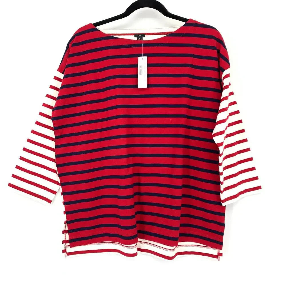 J.Crew Mixed Stripe Boatneck Top Womens Size Medium Red White Navy NEW